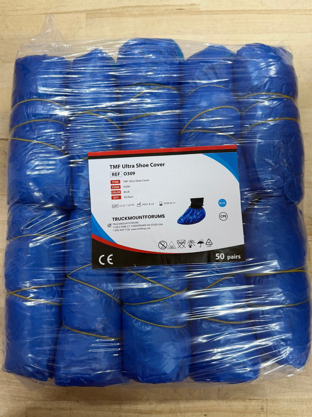 TMF Ultra Blue shoe cover booties, 50 pairs in package